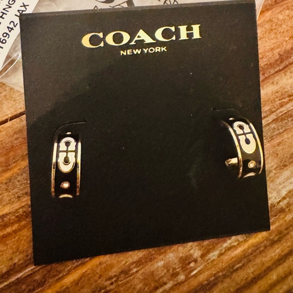 Coach Siganture Enamel Huggie Earrings in Black - Picture 6 of 10